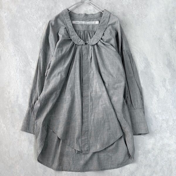 GASA * ガサ 丸襟コットンブラウス ロングシャツ ゆったり グレー系