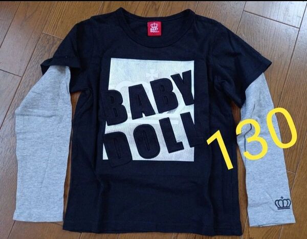 BABYDOLL 130 重ね着風 切り替え ロンT 長袖 Tシャツ ベビードール ブラック グレー