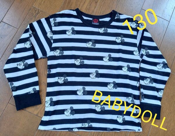 BABYDOLL 130 ディズニー ミッキー ロンT 長袖 Tシャツ Disney ベビードール ミッキーマウス ボーダー 総柄