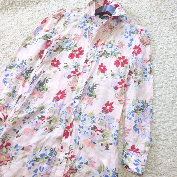 5-69【美品】POLO RALPHLAURENポロラルフローレン リネンシャツ 長袖 花柄近年モデル サイズ0 S相当