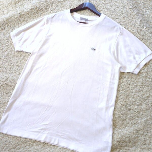 5-12 Lacoste ラコステ Tシャツ半袖 白ワニ ワンポイント鹿の子生地 サイズL 日本製