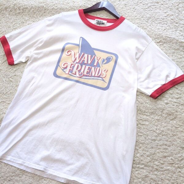 3-54【レアサイズ】古着リンガーTシャツ 白赤 大きめサイズサイズXL 日本製