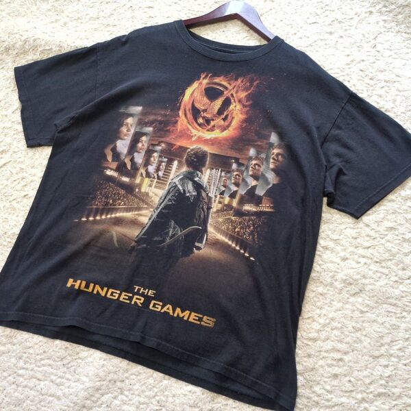 4-43【希少サイズ】HUNGER GAMES ハンガーゲーム ムービーTシャツ 黒ブラック サイズXL相当