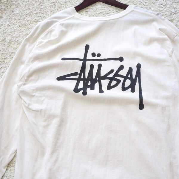 5-25STUSSYステューシー ロンT長袖Tシャツ デカロゴ ビックプリント 白 サイズXL
