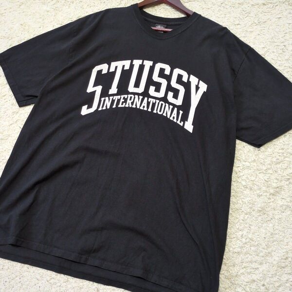 5-80【希少サイズ】STUSSYステューシー ロゴTシャツ 半袖 黒 大きめサイズ サイズXL