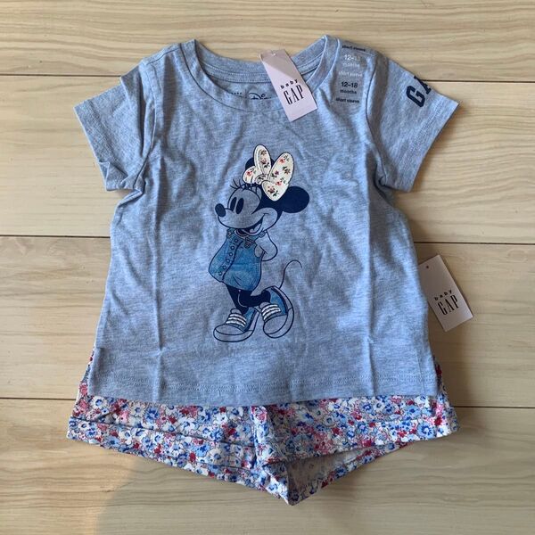 【新品】babygap ミニーちゃん半袖Tシャツ+小花柄ショートパンツ 80
