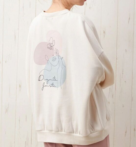 線画 バックプリント 裏毛スウェット INGNI イング トップス スウェット トレーナー ベージュ 長袖 M