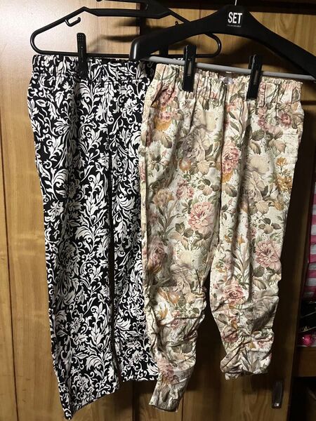 7分丈パンツ 2枚セット レディース 総柄 花柄 モノトーン