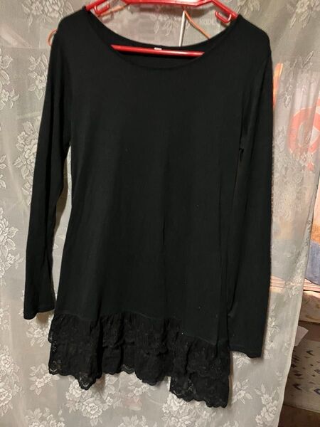 STYLE BASIC黒のレース付きカットソー レディースS