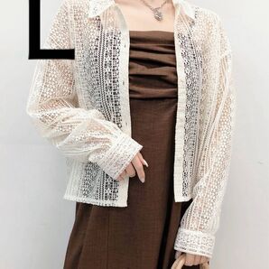 新品 rafraf レースシアーシャツ 濃白 アイボリー L しまむら