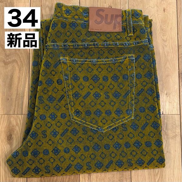 【新品】希少 Supreme Flocked Loose Fit Jean "Mustard" 34 24FW