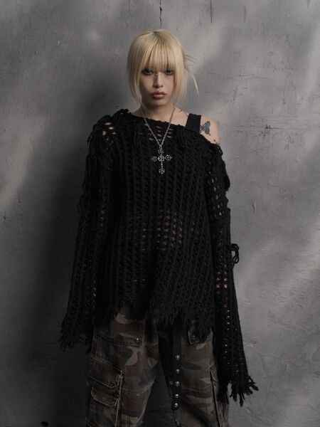 【Rosen Kreuz】crochet loose knit メッシュ ニット ダメージ ローゼンクロイツ