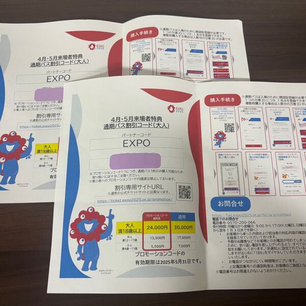 EXPO2025年大阪関西万博 通期パス 割引コード大人用2枚 24時間以内ゆうパケットポストminiにて発送