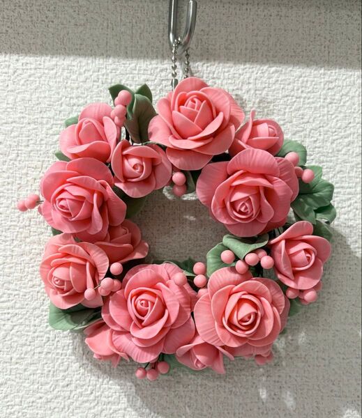 ハンドメイド クレイフラワー リース バラ ミニサイズ