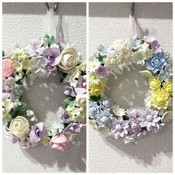 ハンドメイド クレイフラワー リース 2点セット