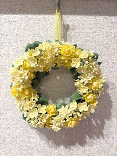 ハンドメイド クレイフラワー リース 菜の花