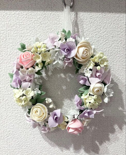 ハンドメイド クレイフラワー リース