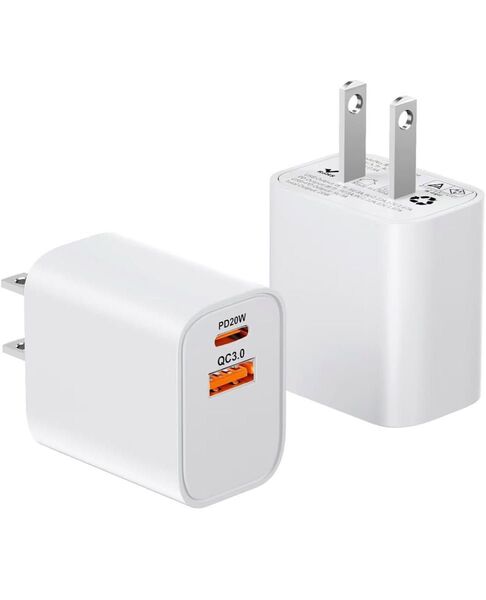 iphone 充電器 タイプc pd 20w 急速充電器 type-c【PSE認証済2個セット】 2ポート付き USB PD/QC
