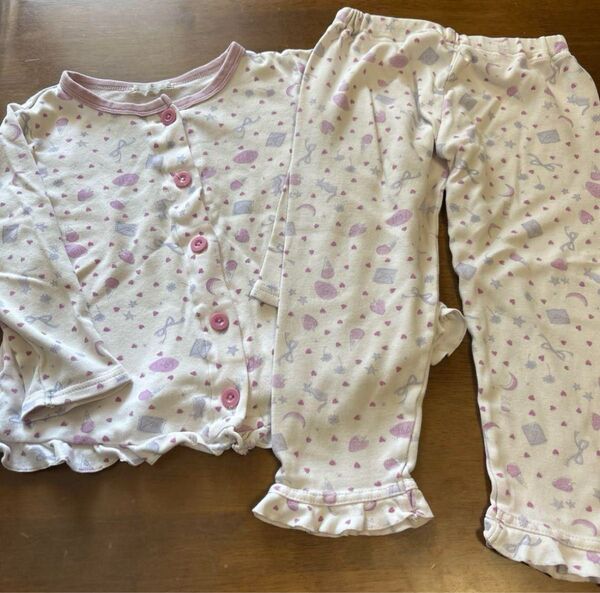 パジャマ100cm 女の子 アンパサンド 前びらきボタンタイプ リボンアイスクリームハートピンク 長袖 上下セット