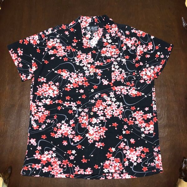 スラクストン レーヨン 100% アロハシャツ オープンカラー 和柄 桜 XXL ハワイアンシャツ 総柄 開襟