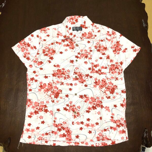 スラクストン 桜 和柄 レーヨン ホワイト 開襟 オープンカラー ビンテージ XXL アロハシャツ ハワイアン