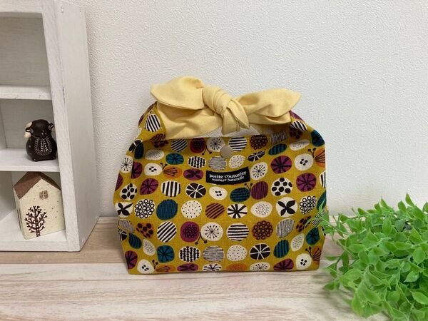 ハンドメイド 丸いリボンのお弁当袋 お弁当袋 お弁当 お弁当箱 お弁当包み お弁当グッズ ランチ ランチグッズ 北欧風 黄色