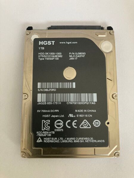 Apple純正 HGST 内蔵型 2.5インチ SATA HDD 1TB 正常