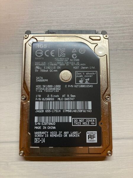 Apple HGST 2.5インチ HDD 1TB 正常92%