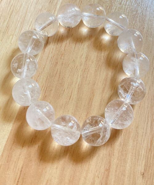 【未使用】カンチェンジュンガ産 ヒマラヤ水晶 14mm ブレスレット アイリス パワーストーン 天然石 腕周り15cm