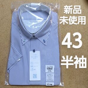 【新品未使用】ワイシャツ 半袖 XL 43 青