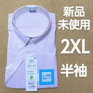 【新品未使用】ワイシャツ 半袖 2XL 淡紫 ドレスシャツ