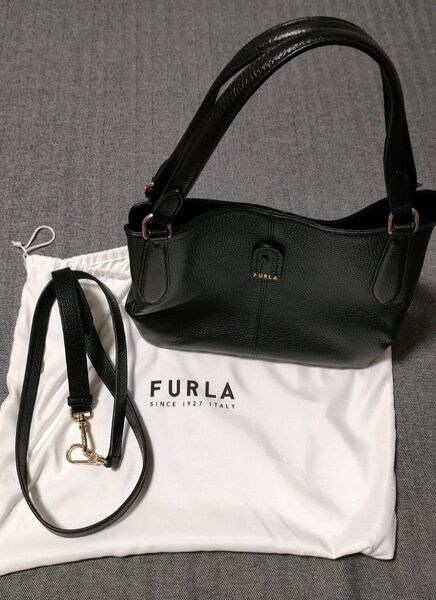 新品 未使用 FURLA フルラ トートバッグ オールレザー 本革 シボ革 黒 ブラック 現行ロゴ 肩掛け 2way