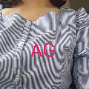 タイムセール☆レディース【AG】 ストライプ ブラウス ブルー系 美品