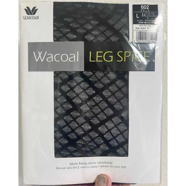 ワコール LEG SPICE 柄ストッキング 網タイツ チェック柄 ブラックL