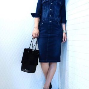 C.C.CROSS デニムタイトワンピース ネイビー 膝丈ワンピース CCクロス シーシークロス ローウエスト