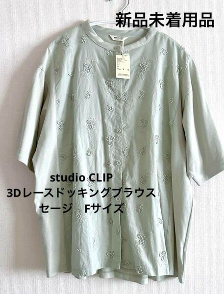 studio CLIP スタディオクリップ 3Dレースドッキングブラウス セージ