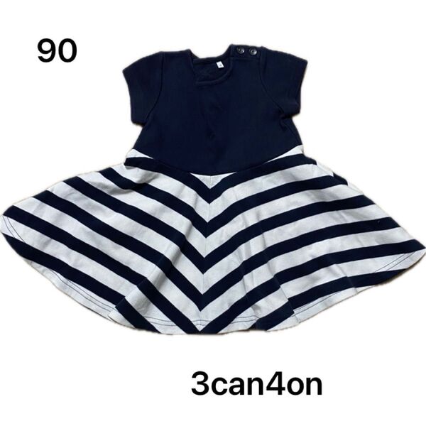 女の子 ワンピース90 子供服 キッズ 半袖 サンカンシオン 3can4on