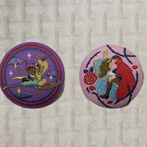 ディズニー 刺繍缶バッジ ビスケット アラジン 眠れる森の美女