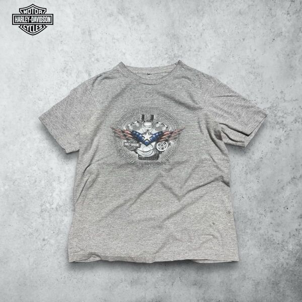 00s Harley-Davidson ビンテージハーレーTシャツ エンジン狼 グレー プリント プリントTシャツ クルーネック