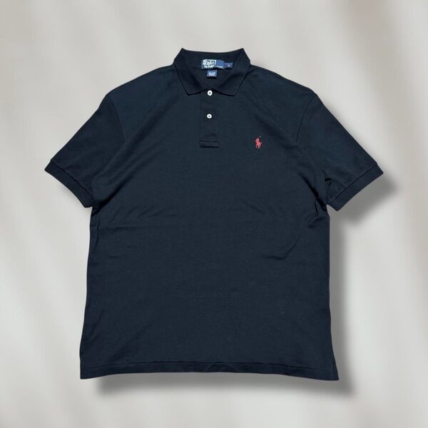 90s Polo by Ralph Lauren ブラックラルフローレンポロシャツ半袖黒ポニー赤M1