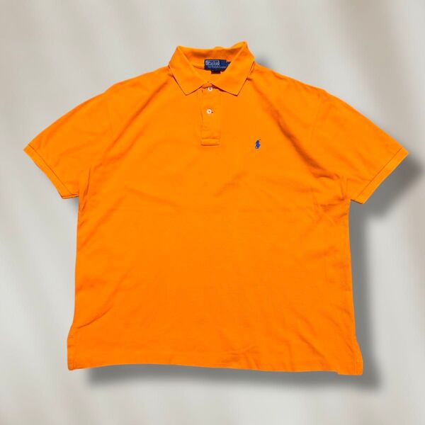 90s ビンテージ polo by Ralph Laurenラルフローレンポロシャツ半袖オレンジブルーポニー 鹿の子