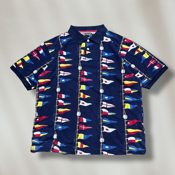 CHAPS Ralph Laurenラルフローレンポロシャツ半袖総柄国旗ネイビー 古着XL