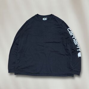 caharttカーハート黒ブラックロンT袖プリント短丈us古着L長袖Tシャツ