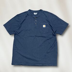 caharttカーハートヘンリーネック半袖Tシャツフェードネイビーオーバーサイズ