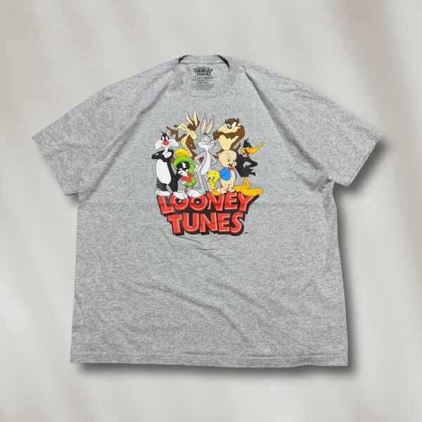 ルーニーテューンズ キャラクター集合プリントTシャツ グレー XLサイズ 古着 クルーネック 半袖オーバーサイズ