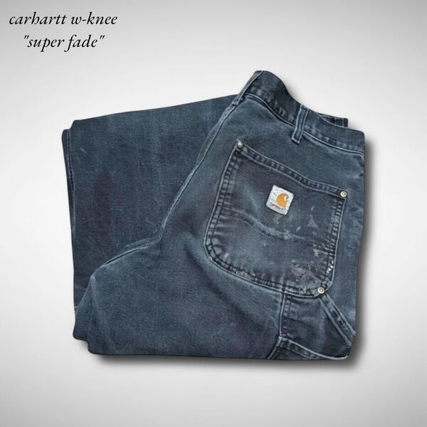 USAアメリカ製カーハートダブルニー黒ブラックダックパンツ鬼フェードボロ Carhartt ペインターパンツ