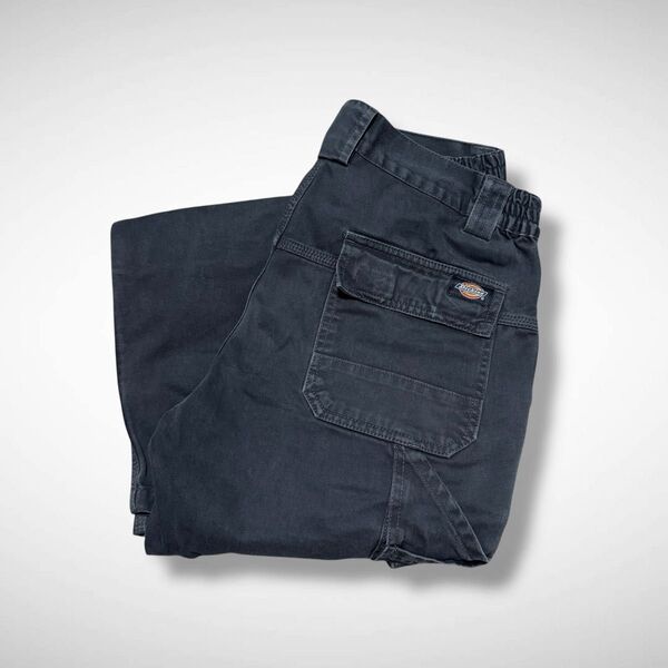 Dickiesユーロ企画ダブルニーカーゴパンツフェードブラックディッキーズ黒スミクロワークストリート古着ワイドシルエット