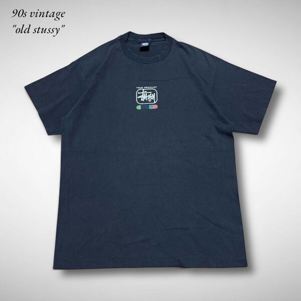 90s OLD STSSY USA製 アメリカ製 オールドステューシー 赤青タグ 黒フェードブラックスミクロ 半袖Tシャツ
