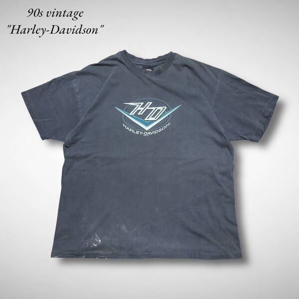 90s USA製 Harley-Davidson Tシャツ XLシングルステッチ 雰囲気系古着アメリカンバイカーフェードブラック