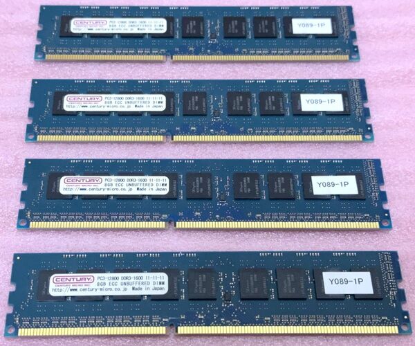 センチュリー CD8G-D3UE1600 4枚■PC3-12800E/DDR3-1600 ECC UDIMM 32GB@8GB